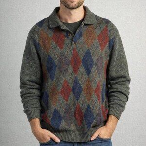 Truworths size M V-Neck Argyle grandpa Sweater - Green, Red, Blue, Brown